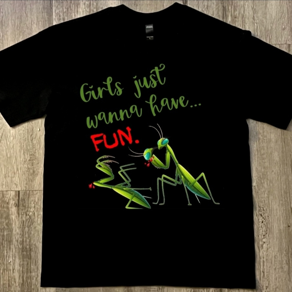 Girls Just Wanna Have Fun Black Graphic Tee - Mantis Print